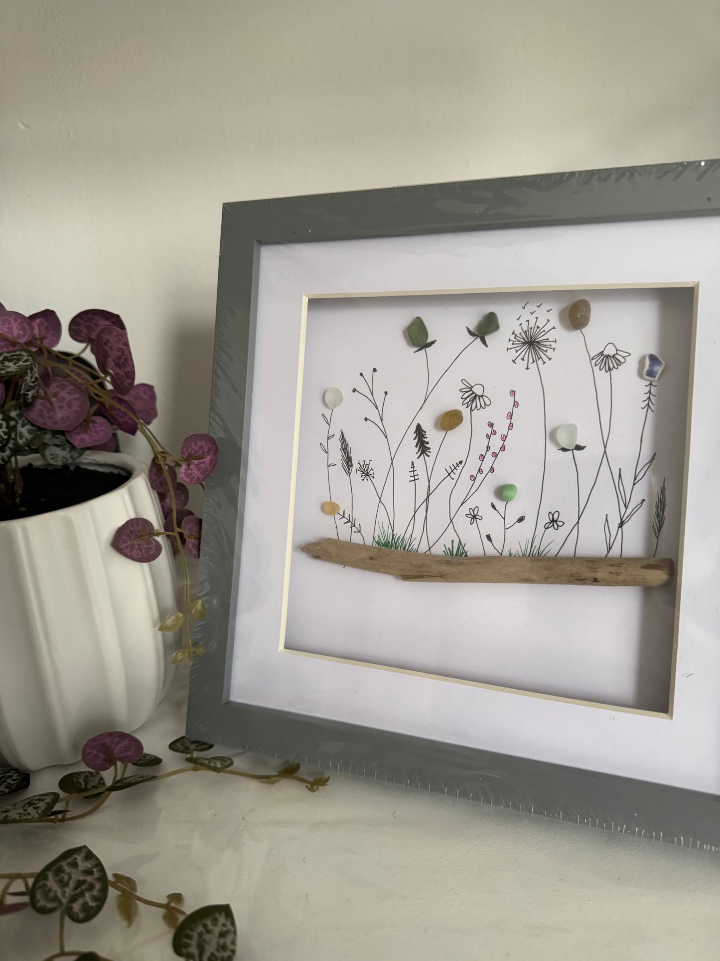 Sea glass wild flowers frame