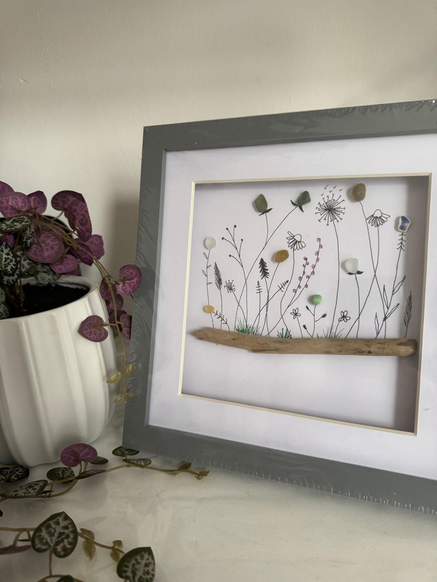 Sea glass wild flowers frame