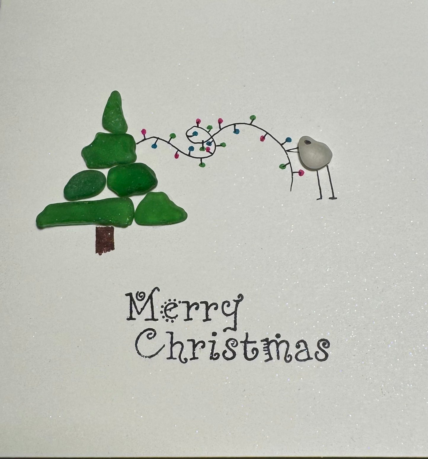 Sea glass Christmas tree cards
