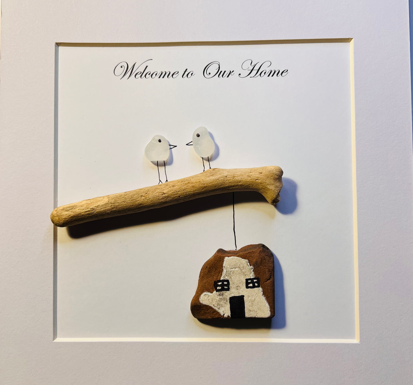 Sea glass and driftwood welcome home frame
