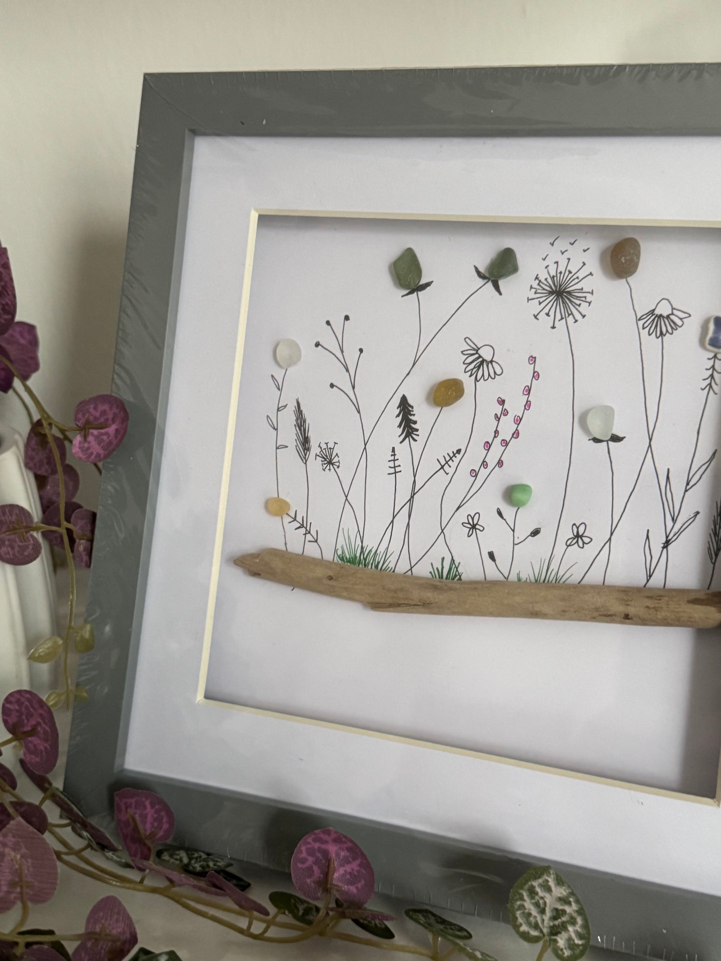 Sea glass wild flowers frame