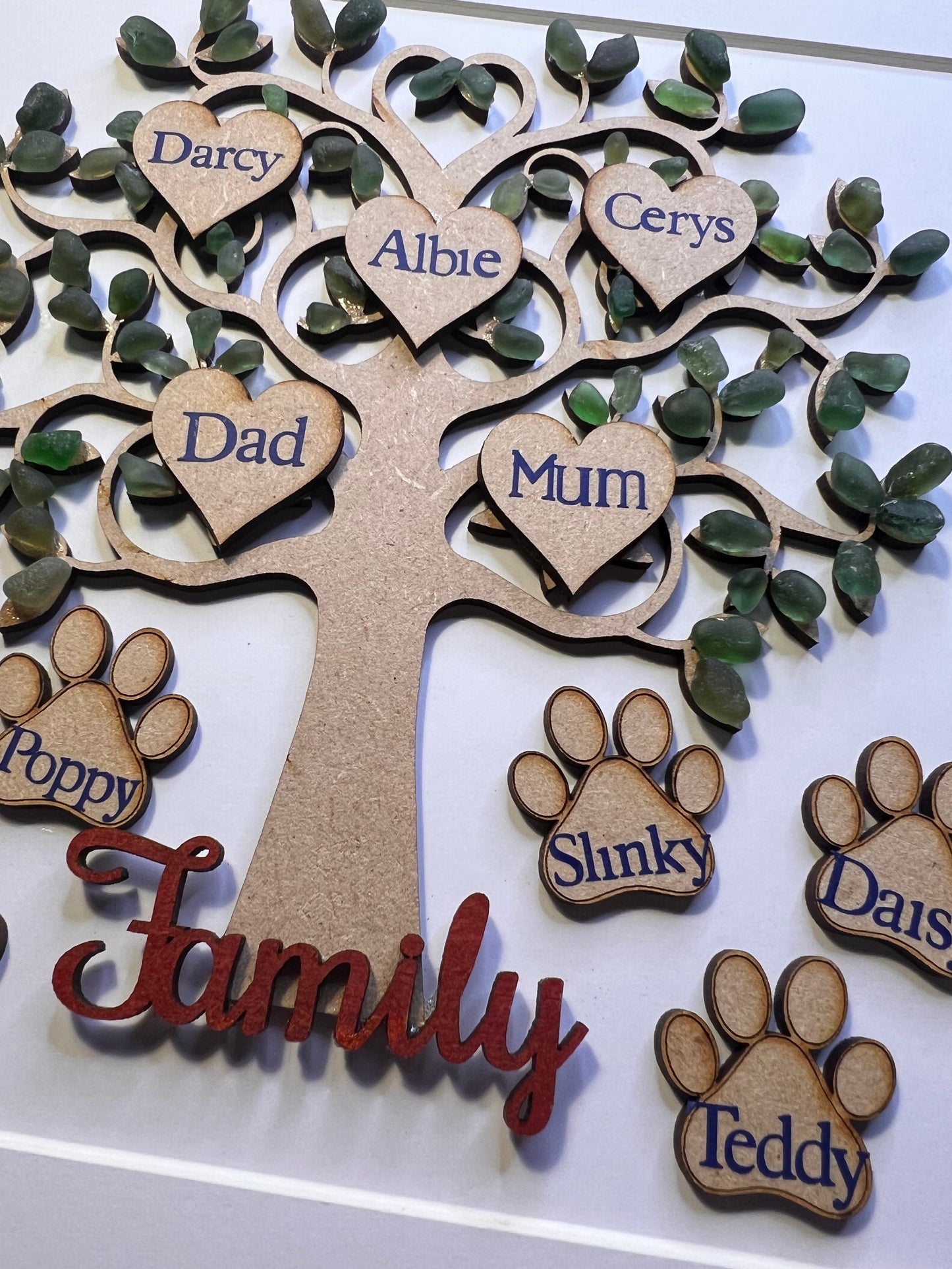 Family tree frame with Sea Glass. Personalised to order