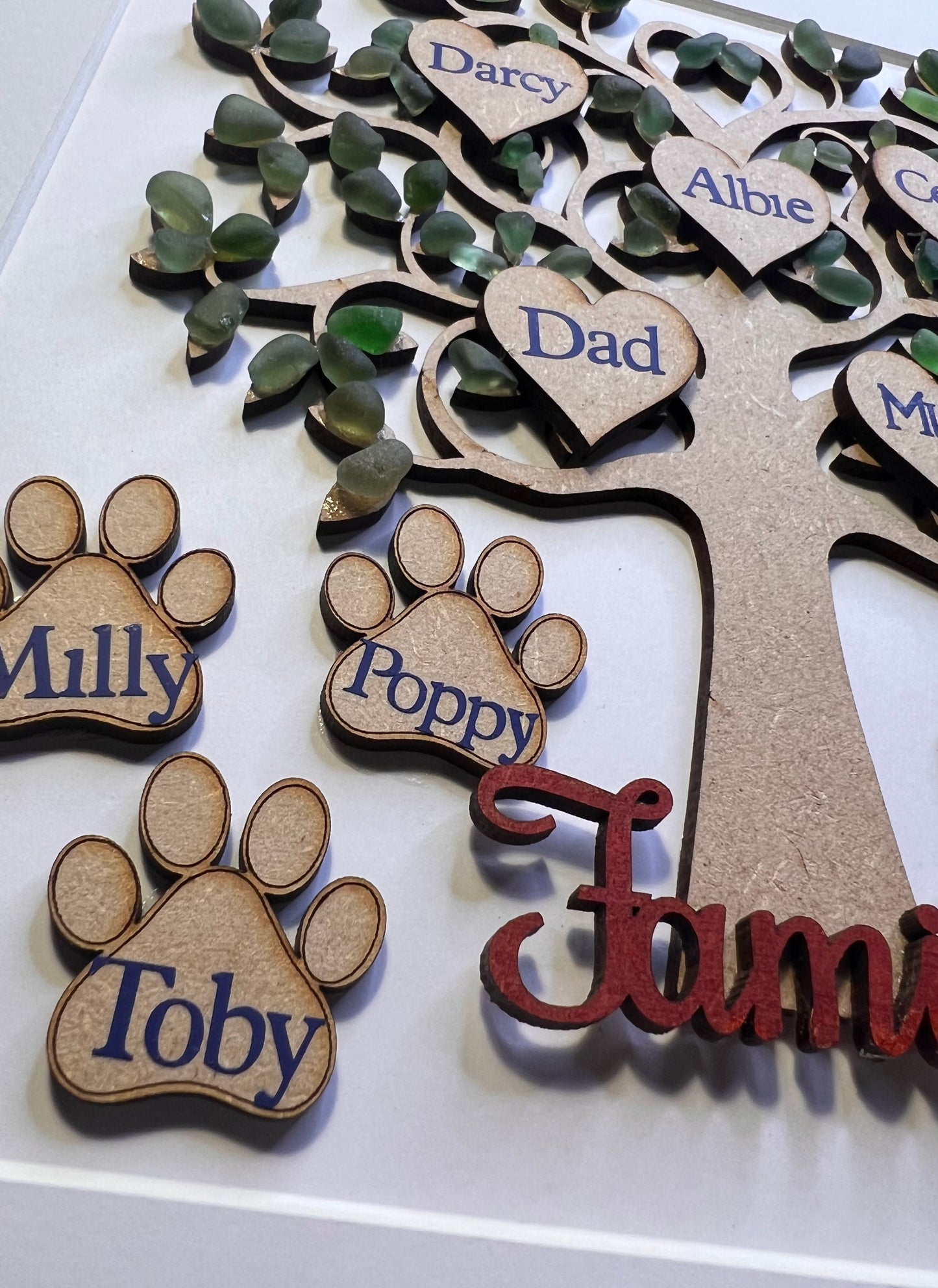Family tree frame with Sea Glass. Personalised to order