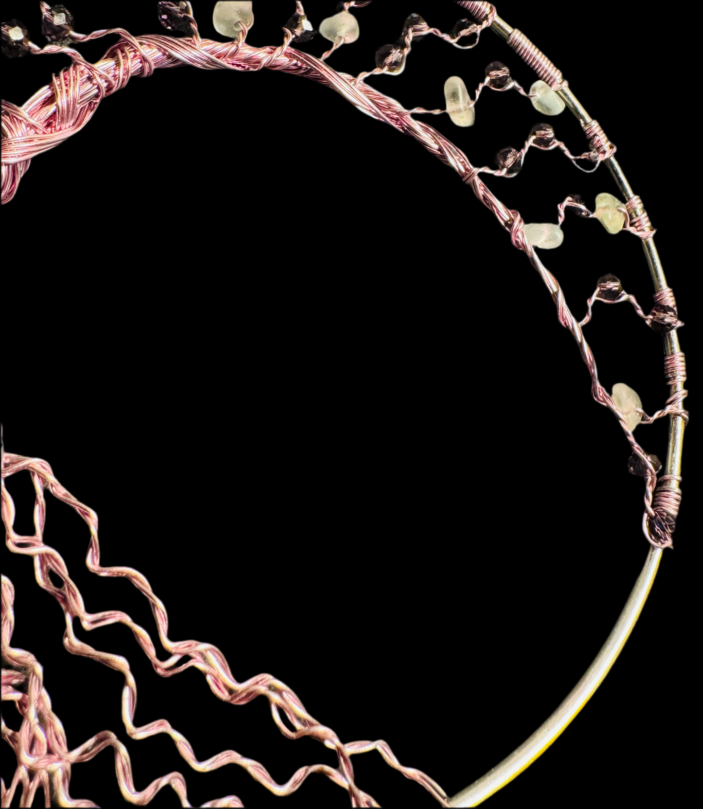 Sea glass leaning tree sun catcher. Pink wire with White Sea glass and purple crystal beads