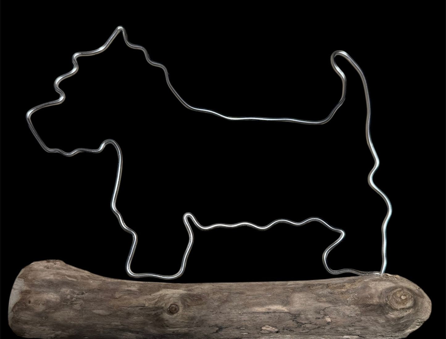 West highland terrier wire silhouette on driftwood