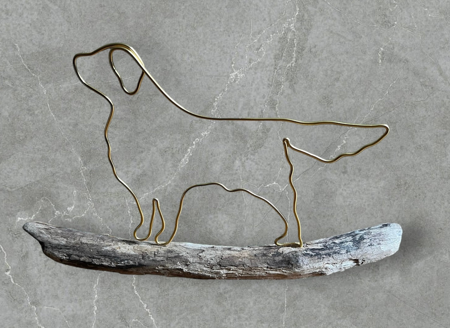 Golden Retriever wire silhouette on driftwood