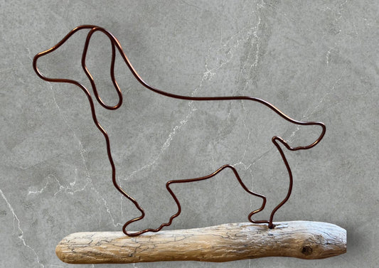 Springer spaniel wire silhouette on driftwood