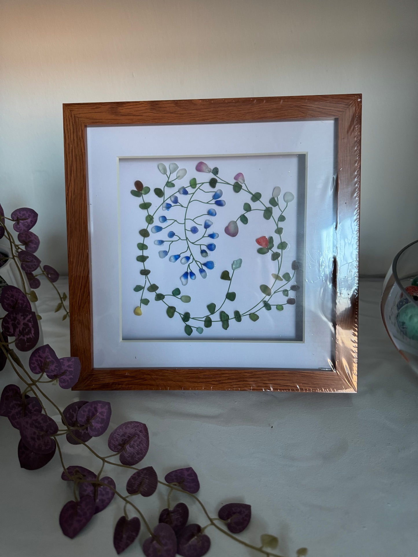 Sea glass flower wreath frame