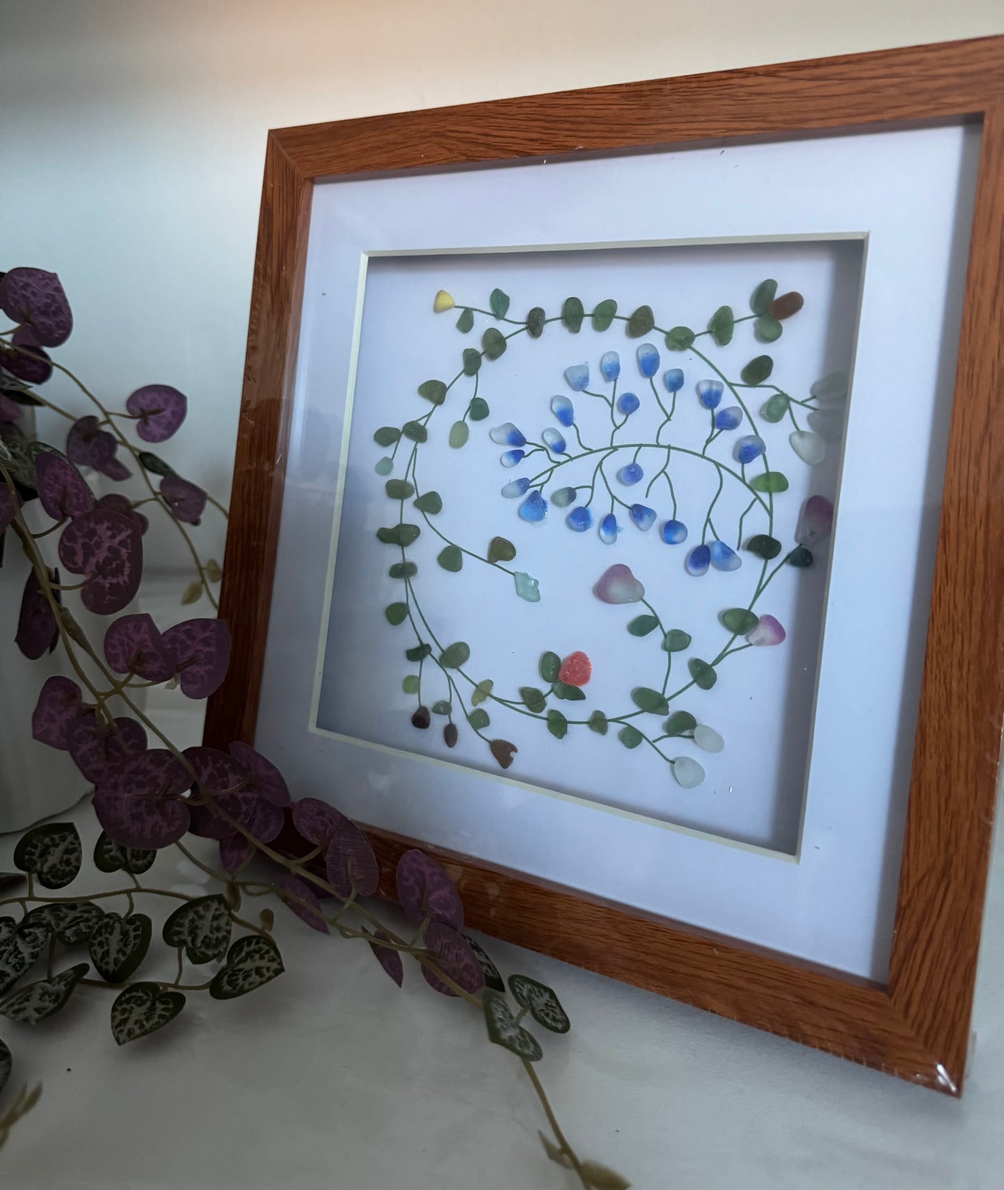 Sea glass flower wreath frame