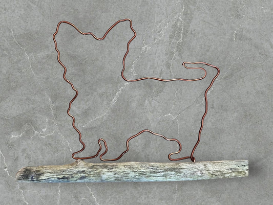 Yorkshire Terrier wire silhouette on driftwood