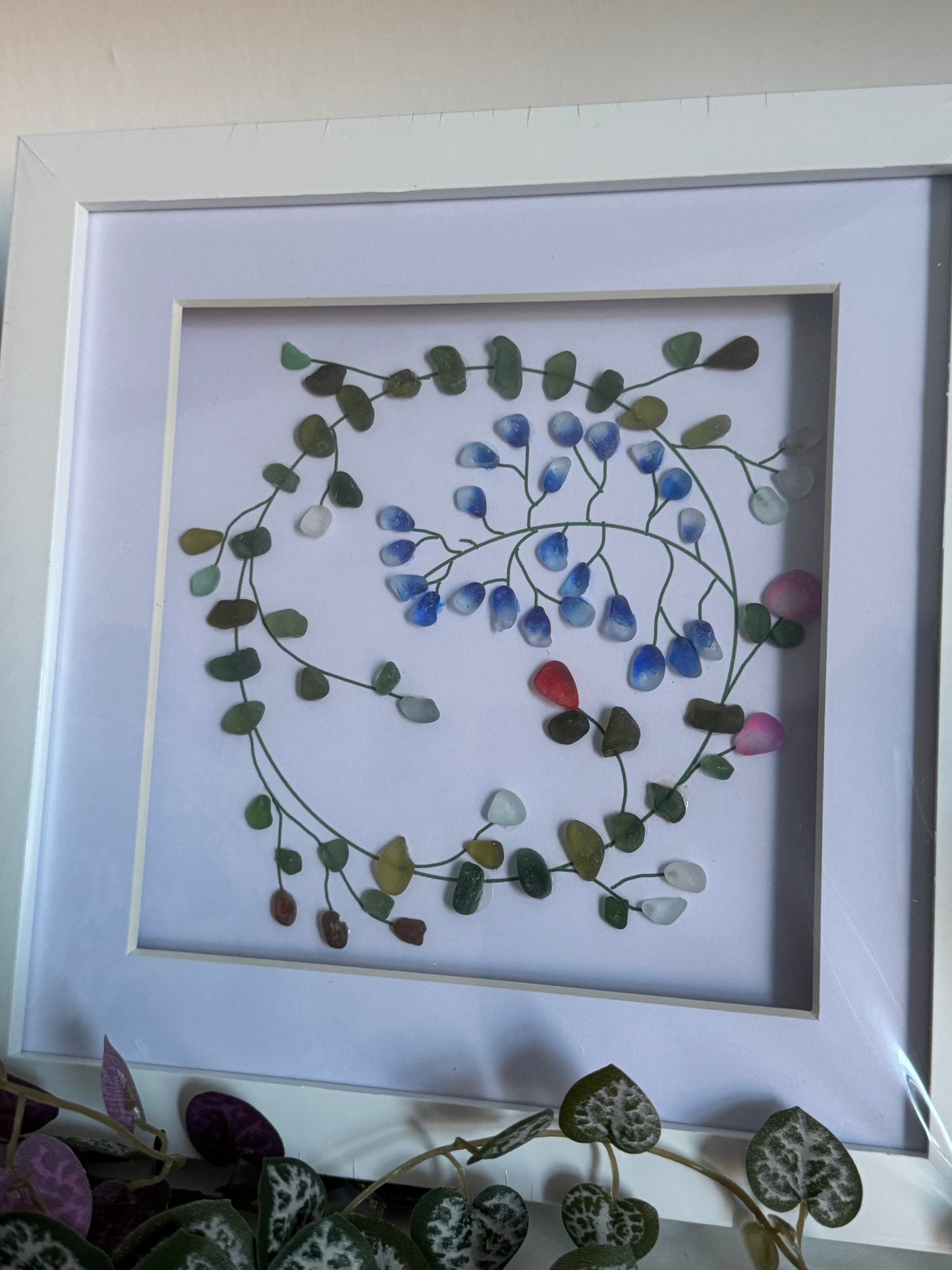 Sea glass flower wreath frame