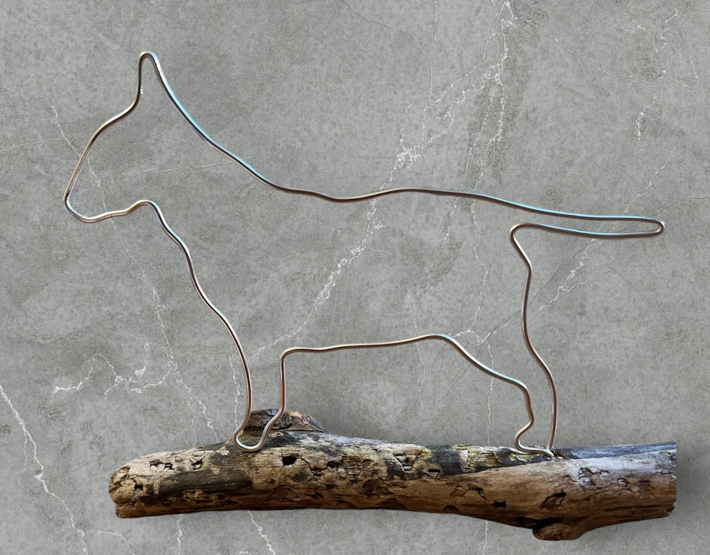 English Bull Terrier wire silhouette on driftwood