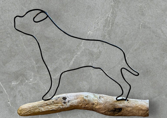 Rottweiler wire silhouette on driftwood