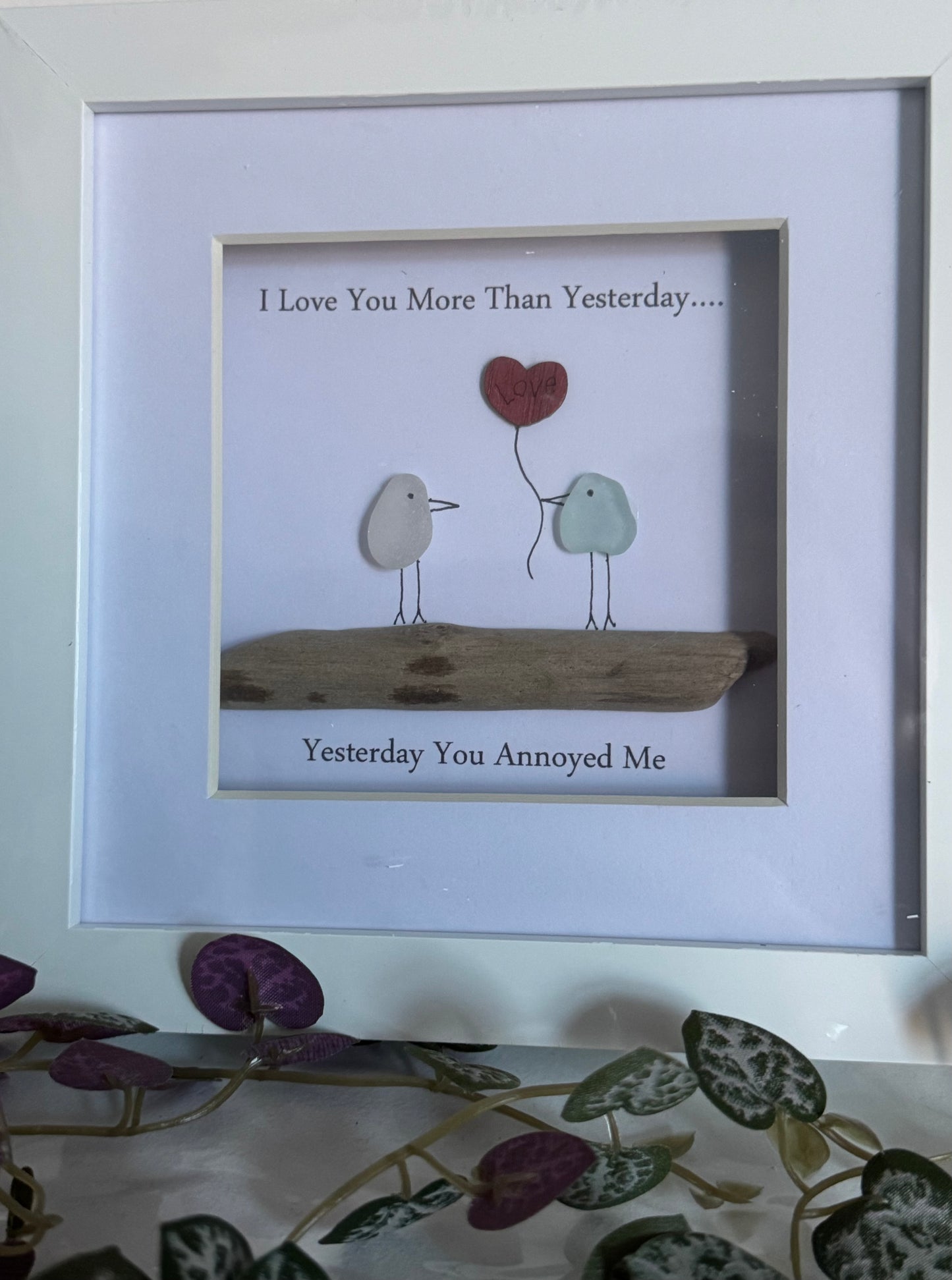 I love you more than yesterday sea glass frame.