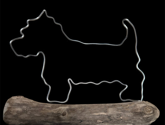 West highland terrier wire silhouette on driftwood