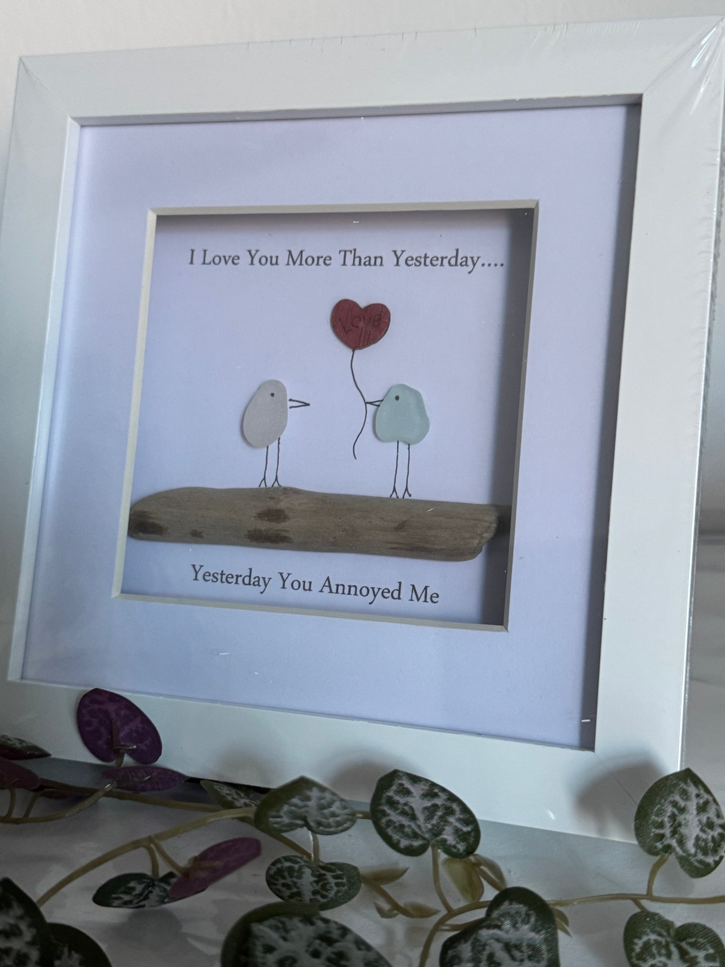 I love you more than yesterday sea glass frame