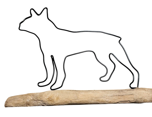 Boston Terrier wire silhouette on driftwood